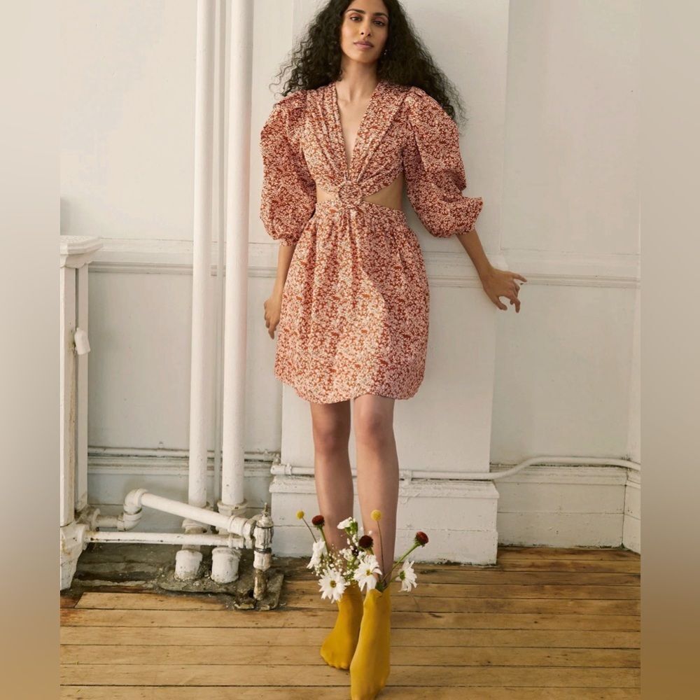 O.P.T. Orange Paisley Cut Out Long Sleeve Dress